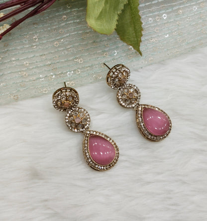 Pink Antique Gold Bollywood Salt Earrings