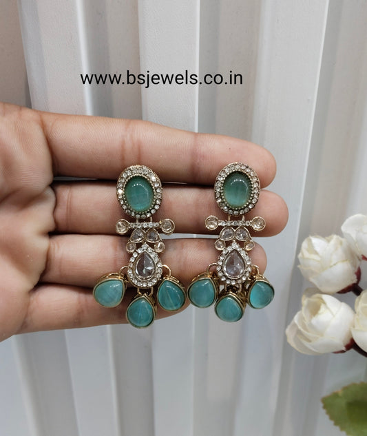 Sage Green Antique Gold Bollywood Salt Earrings