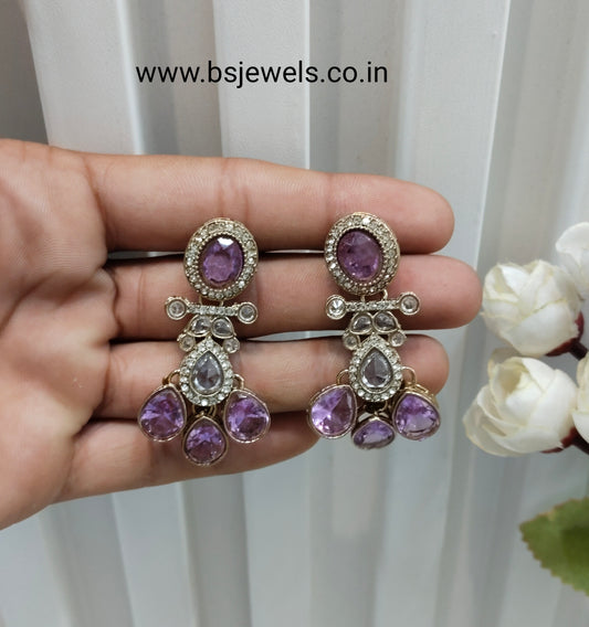 Lavender Antique Gold Bollywood Salt Earrings