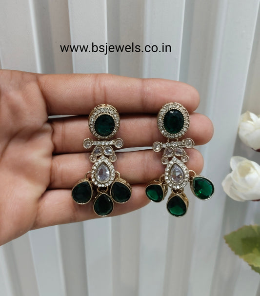 Green Antique Gold Bollywood Salt Earrings
