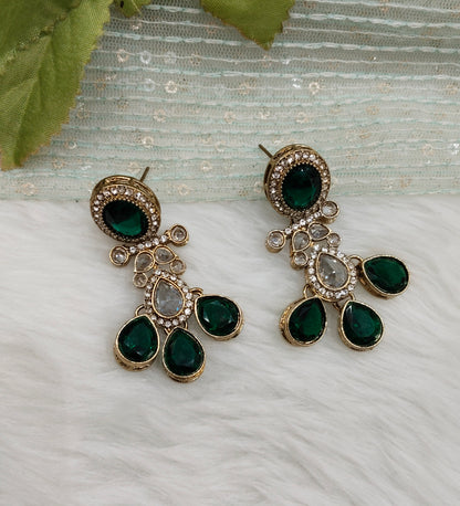 Green Antique Gold Bollywood Salt Earrings