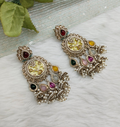 Multi Color Antique Gold Bollywood Hooda Earrings