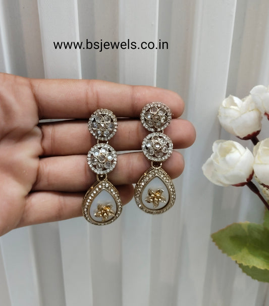 White Antique Gold Bollywood Salt Earrings