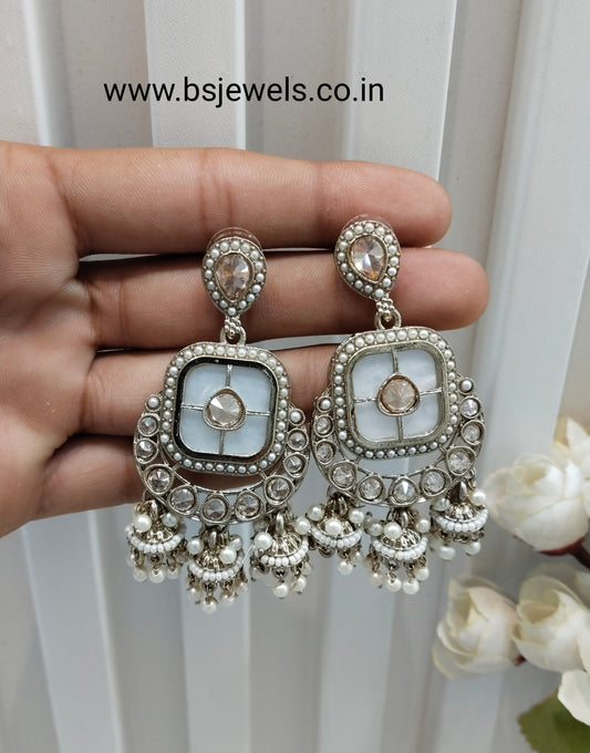 White Antique Gold Bollywood Hooda Earrings