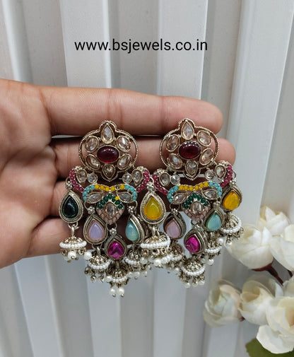 Multi Color Antique Gold Bollywood Hooda Earrings