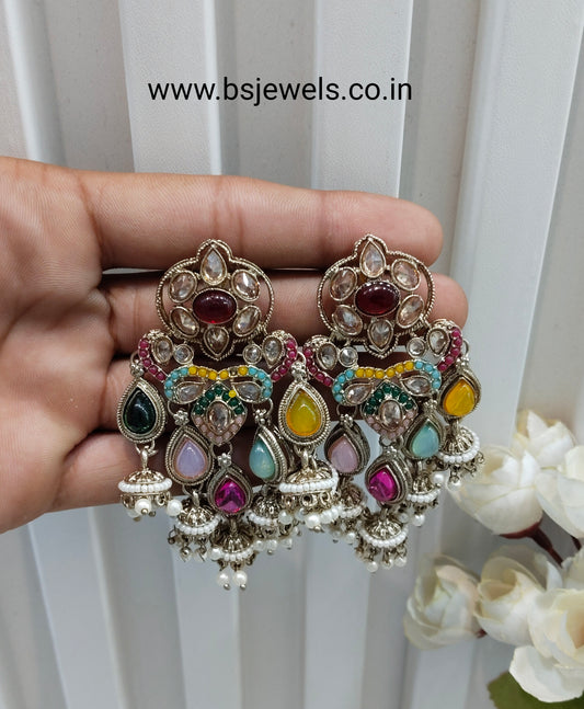 Multi Color Antique Gold Bollywood Hooda Earrings