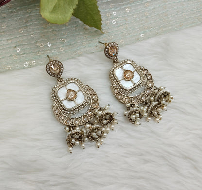 White Antique Gold Bollywood Hooda Earrings