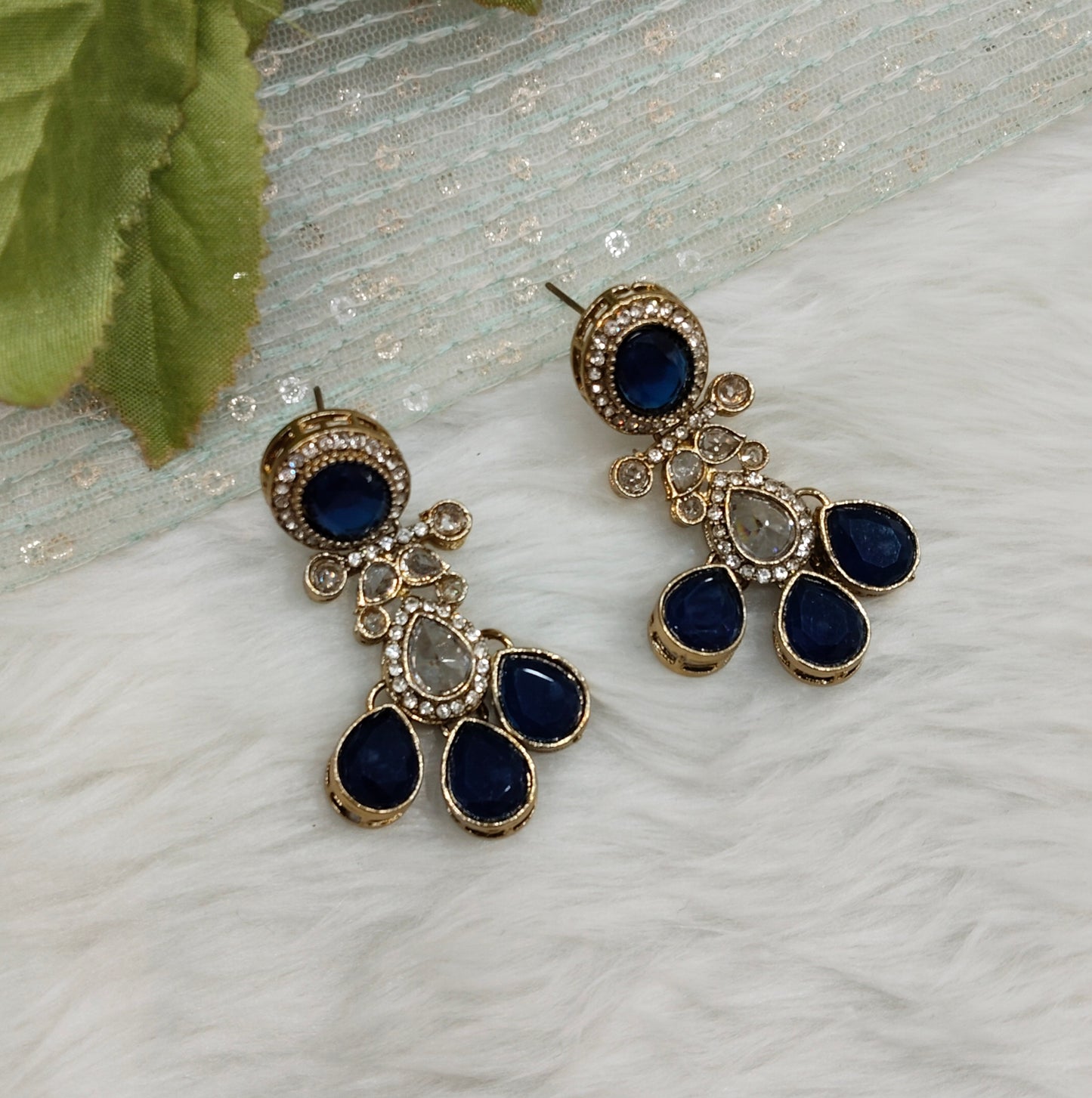 Blue Antique Gold Bollywood Salt Earrings