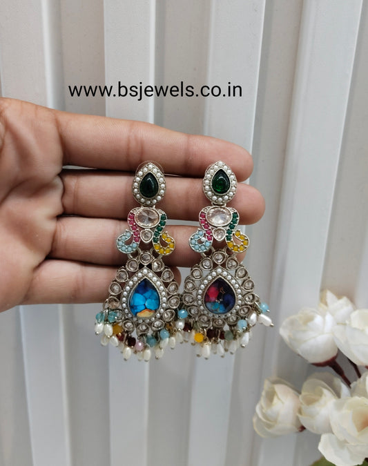 Multi Color Antique Gold Bollywood Dhoni Earrings