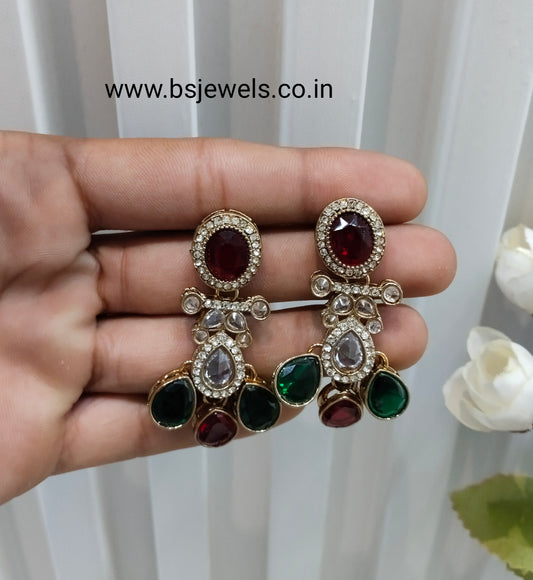 Ruby Green Antique Gold Bollywood Salt Earrings