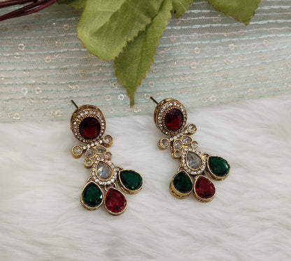 Ruby Green Antique Gold Bollywood Salt Earrings