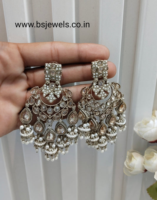 White Antique Gold Bollywood Hooda Earrings