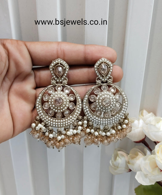 White Antique Gold Bollywood Hooda Earrings