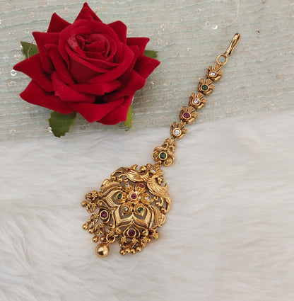 Gold polki Tikka Jewellery Headpiece Set