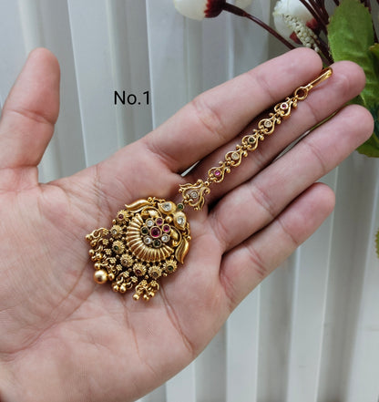 Gold polki Tikka Jewellery Headpiece Set
