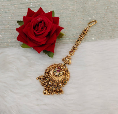 Gold polki Tikka Jewellery Headpiece Set