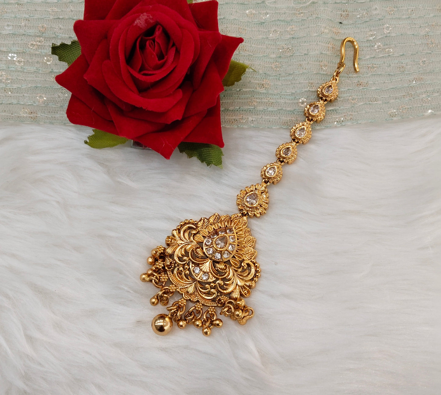 Gold polki Tikka Jewellery Headpiece Set