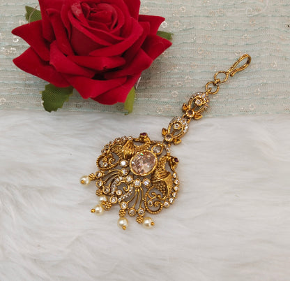 Gold polki Tikka Jewellery Headpiece Set