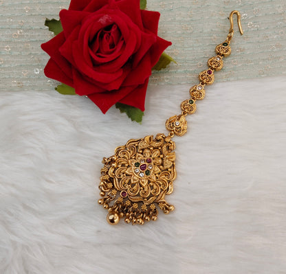 Gold polki Tikka Jewellery Headpiece Set