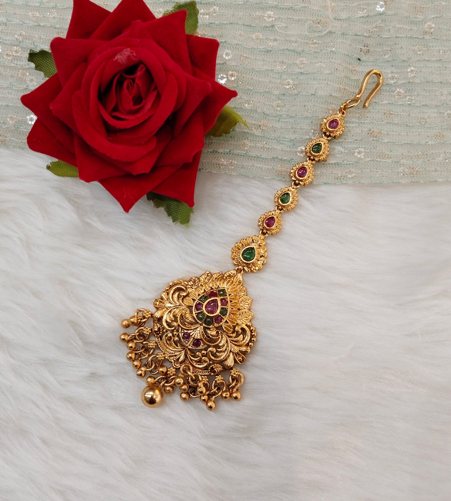 Gold polki Tikka Jewellery Headpiece Set