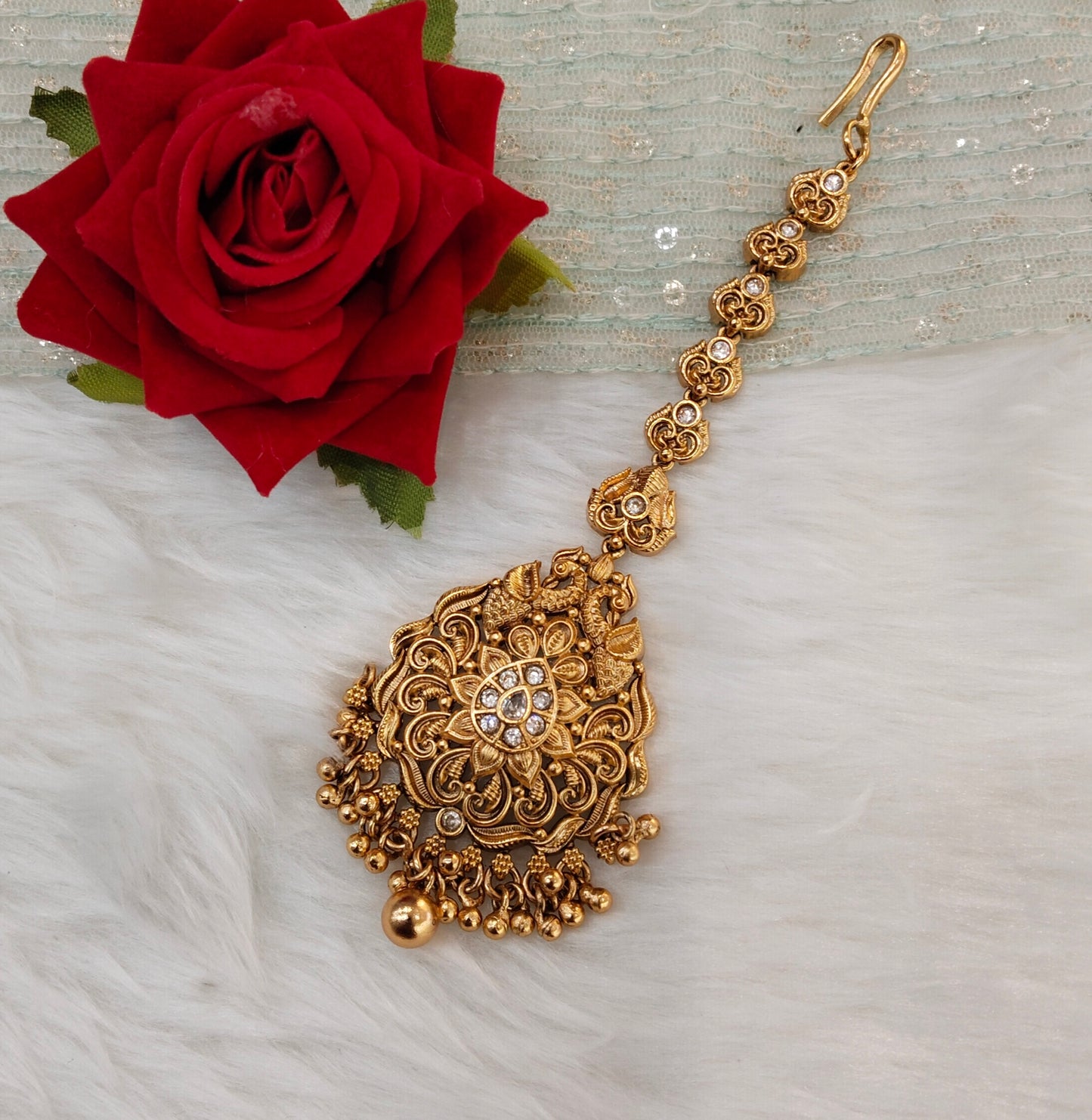 Gold polki Tikka Jewellery Headpiece Set