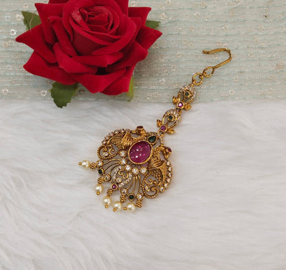 Gold polki Tikka Jewellery Headpiece Set