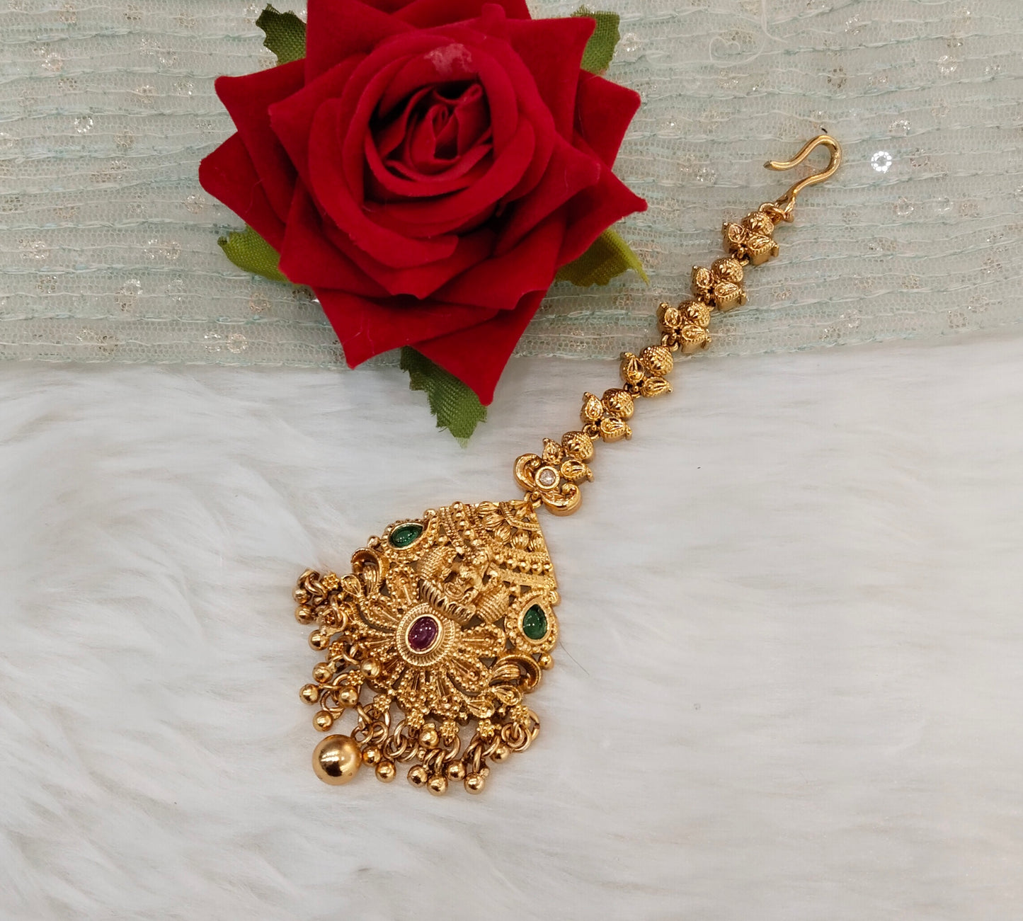 Gold polki Tikka Jewellery Headpiece Set