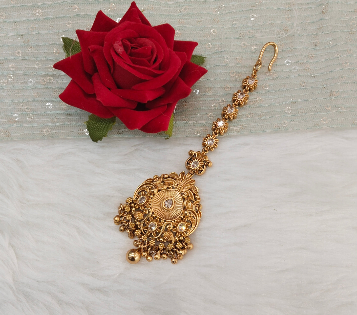 Gold polki Tikka Jewellery Headpiece Set