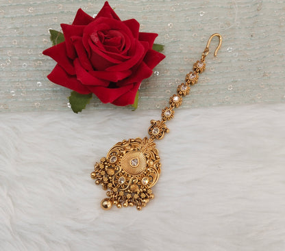 Gold polki Tikka Jewellery Headpiece Set