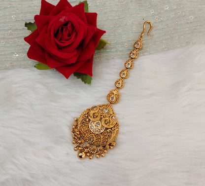 Gold polki Tikka Jewellery Headpiece Set