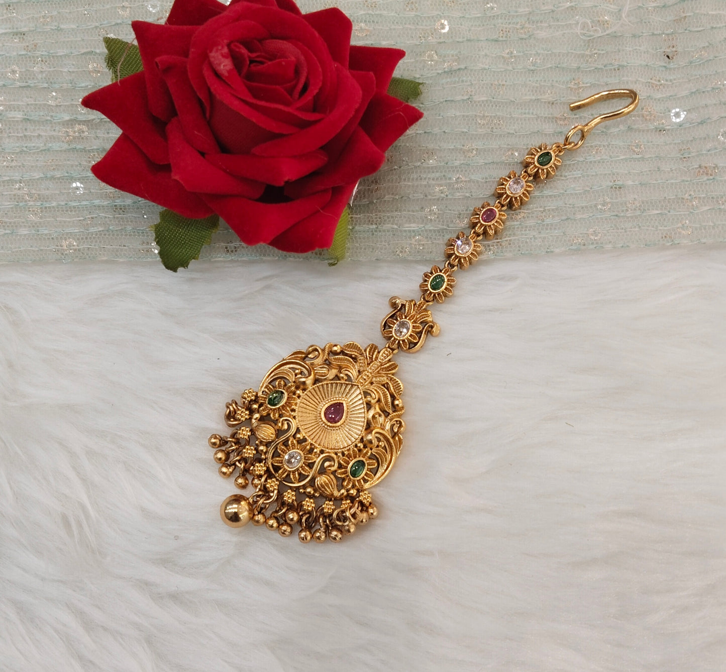 Gold polki Tikka Jewellery Headpiece Set