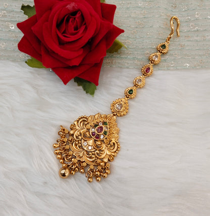 Gold polki Tikka Jewellery Headpiece Set