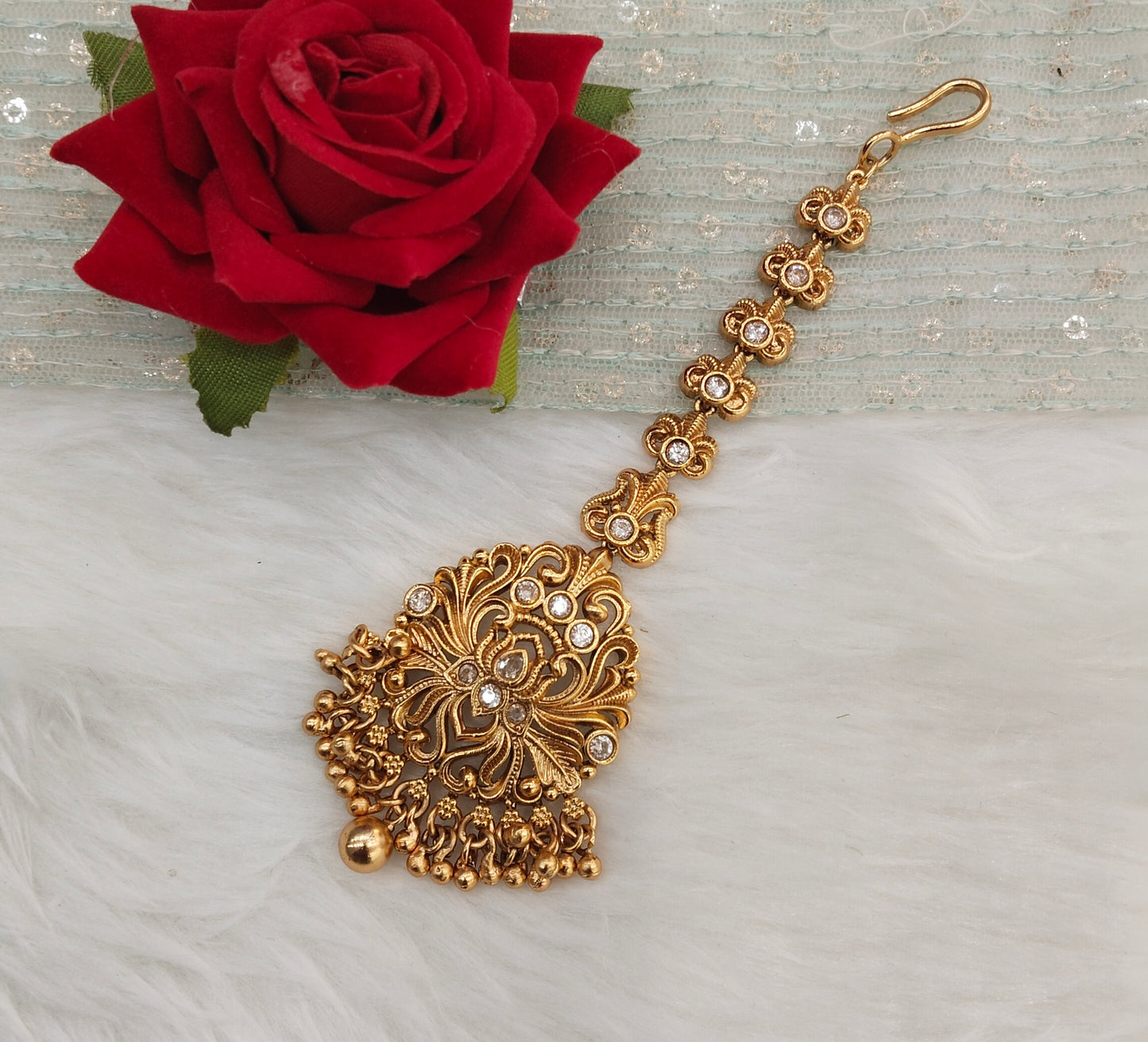Gold polki Tikka Jewellery Headpiece Set
