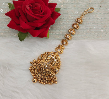 Gold polki Tikka Jewellery Headpiece Set