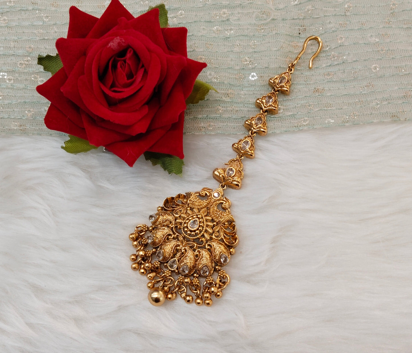 Gold polki Tikka Jewellery Headpiece Set