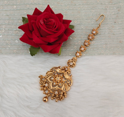 Gold polki Tikka Jewellery Headpiece Set
