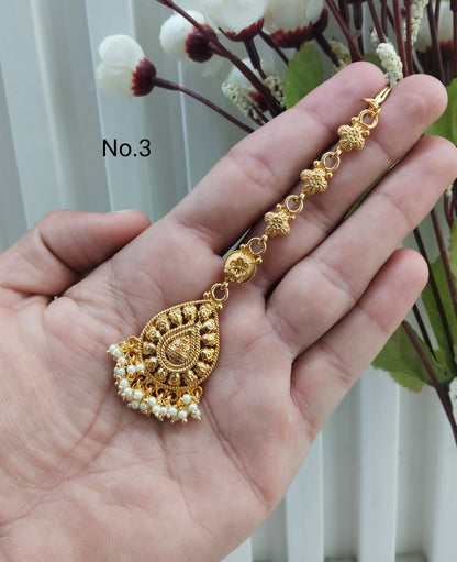 Gold polki and Antique Gold Tikka Jewellery Headpiece Set