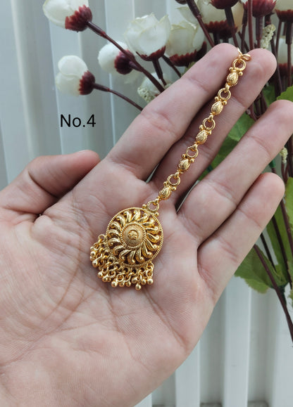 Gold polki and Antique Gold Tikka Jewellery Headpiece Set