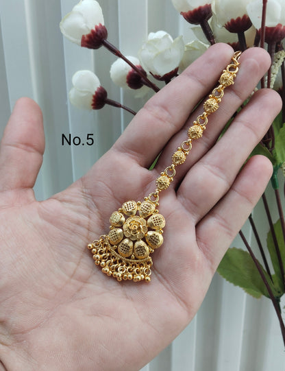 Gold polki and Antique Gold Tikka Jewellery Headpiece Set