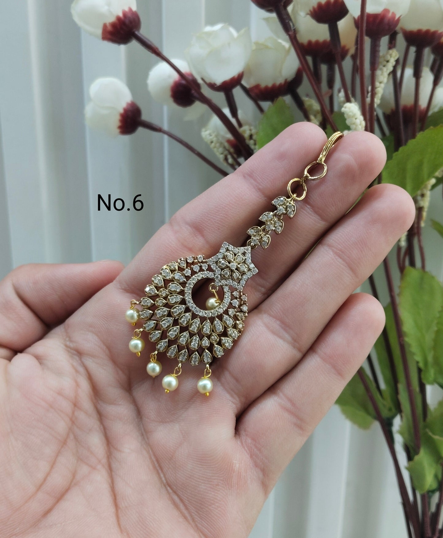 Gold polki and Antique Gold Tikka Jewellery Headpiece Set