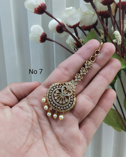 Gold polki and Antique Gold Tikka Jewellery Headpiece Set