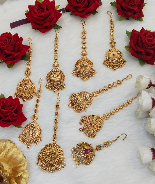 Gold polki Tikka Jewellery Headpiece Set