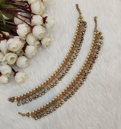 Antique Gold Anklets Jhanjar Payal Jewellery  Set
