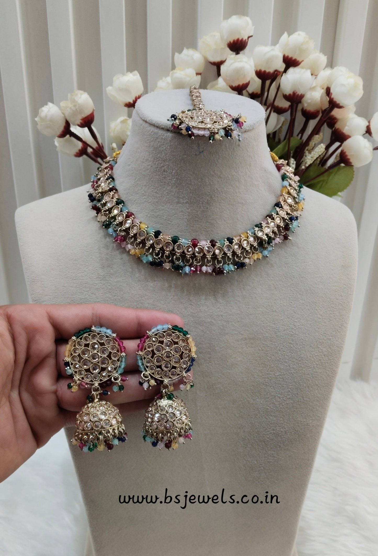 Multi Color Antique Gold Necklace Jewellery Naman Set