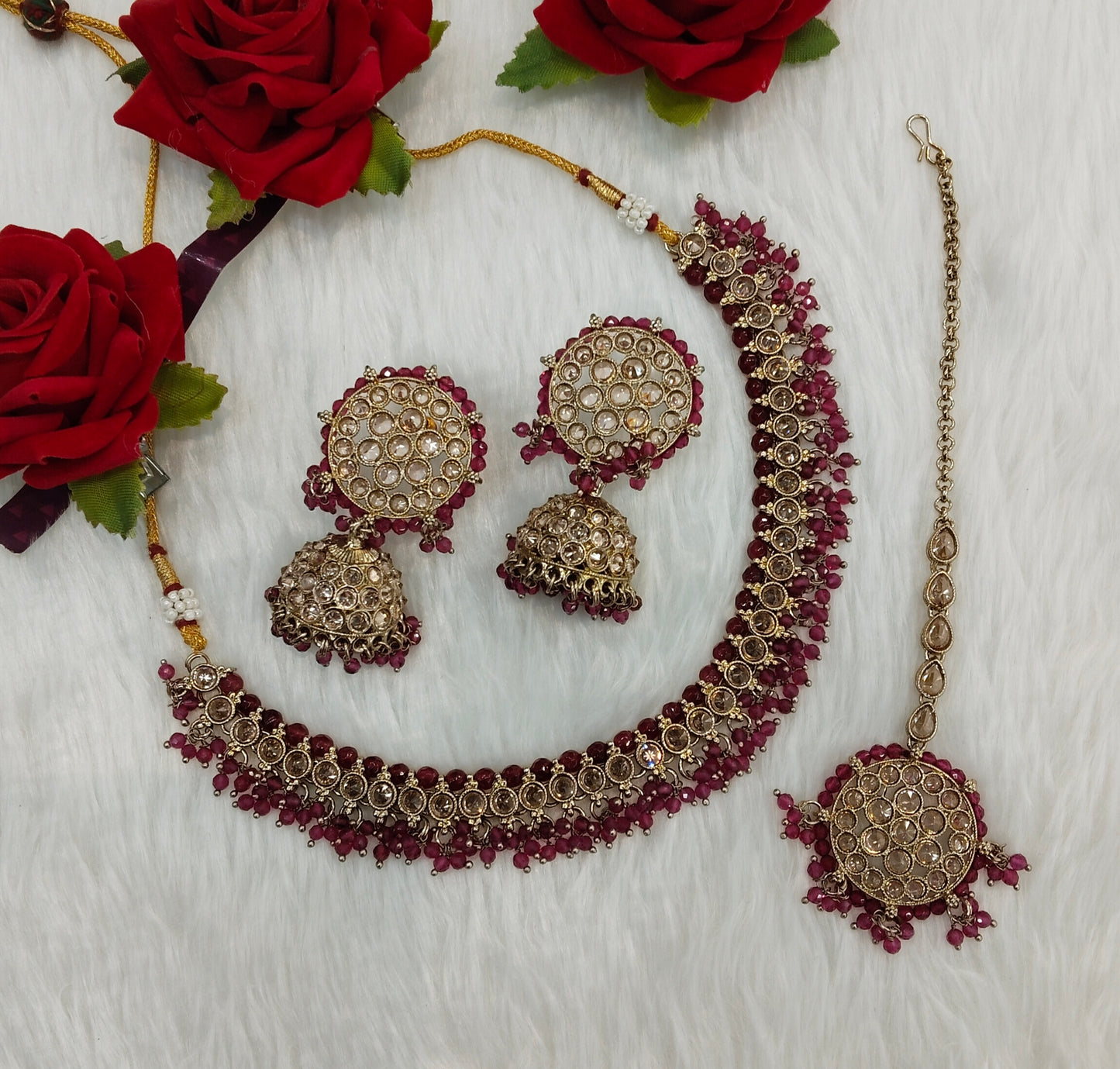 Ruby Antique Gold Necklace Jewellery Naman Set