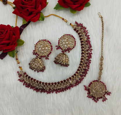 Ruby Antique Gold Necklace Jewellery Naman Set
