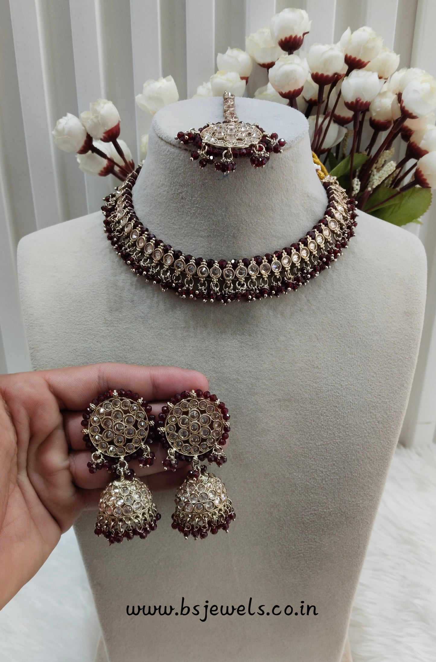 Maroon Antique Gold Necklace Jewellery Naman Set