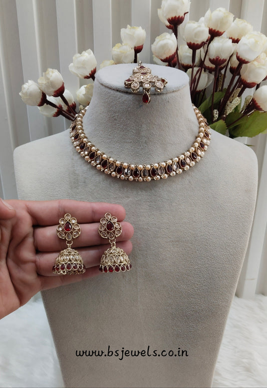 Maroon Antique Gold Necklace Jewellery Nitish Set