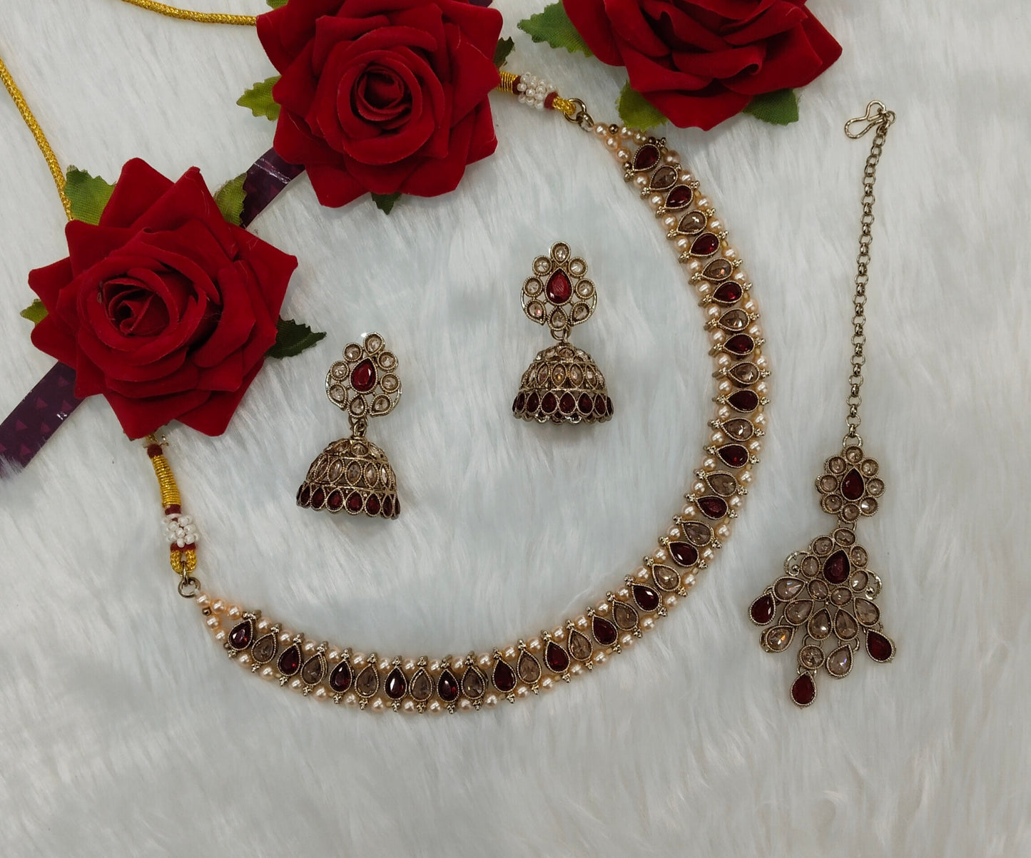 Maroon Antique Gold Necklace Jewellery Nitish Set