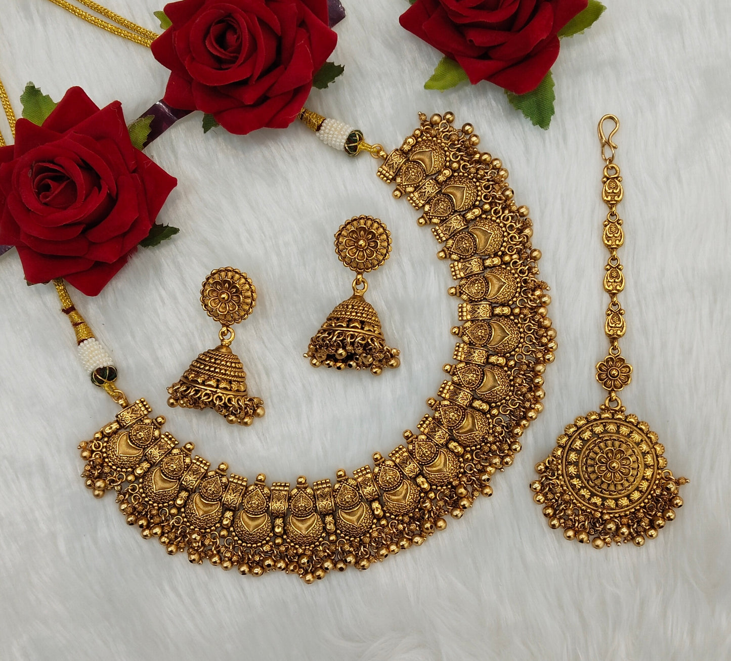 Gold Polki Necklace Jewelry Selvi Set